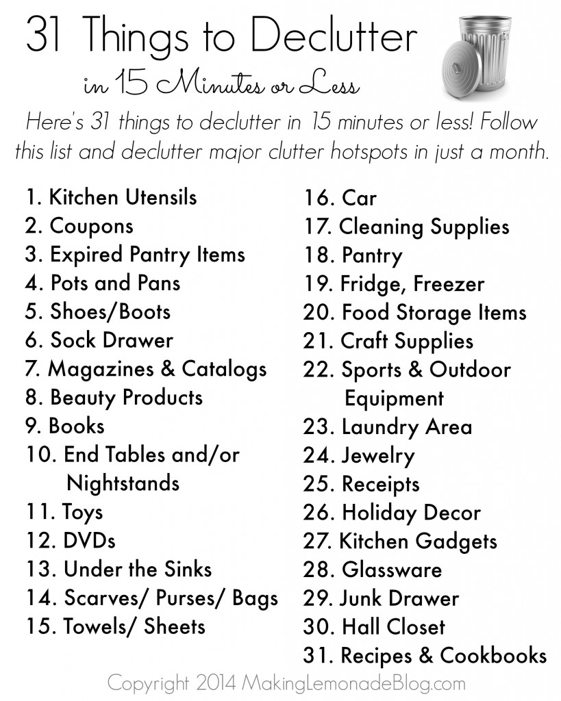 Free Printable 31 Things To Decluttter In 15 Minutes Or Less Making