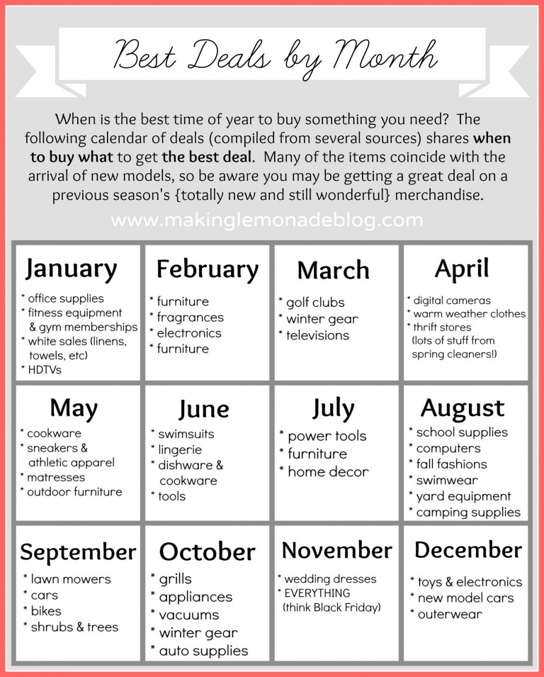 Free Printable: Best Deals by Month Calendar