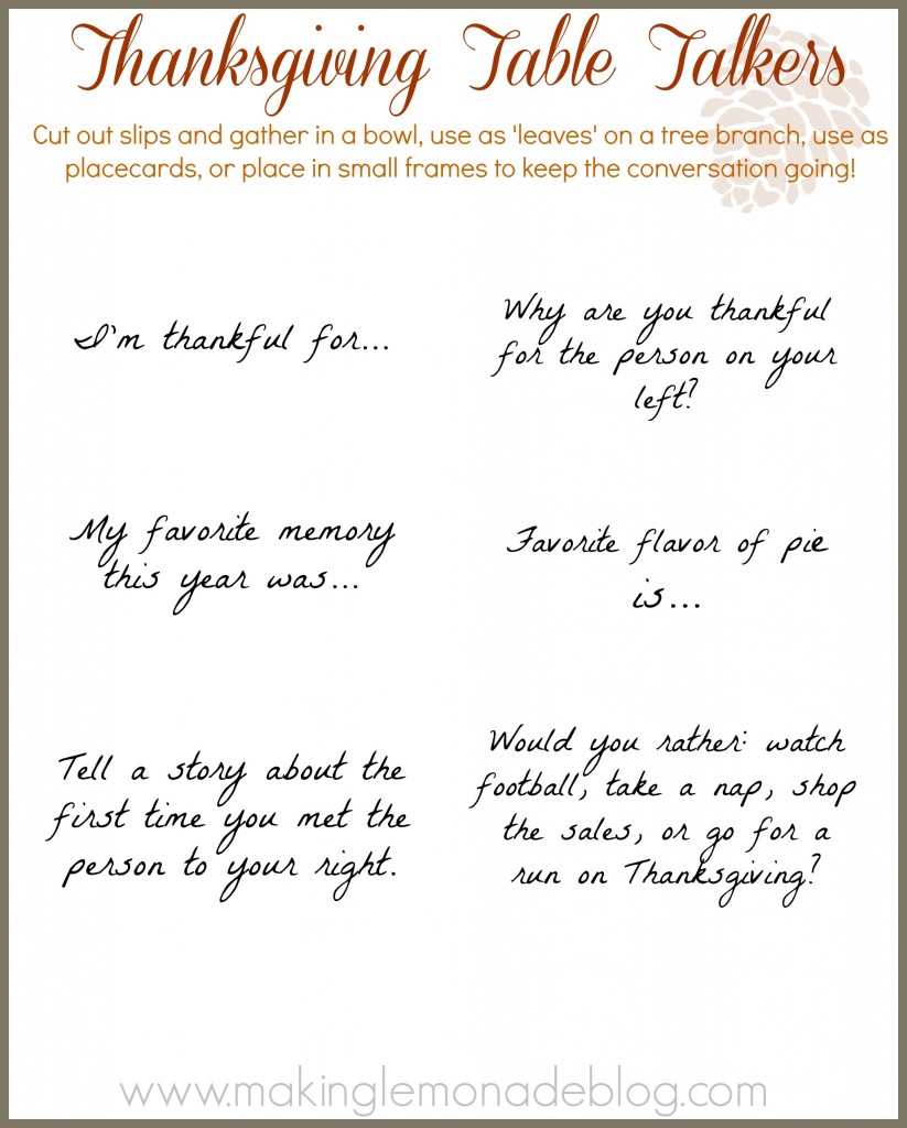Free Printable: Thanksgiving Table Talkers