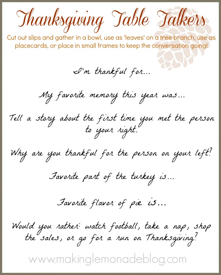 Free Printable: Thanksgiving Table Talkers