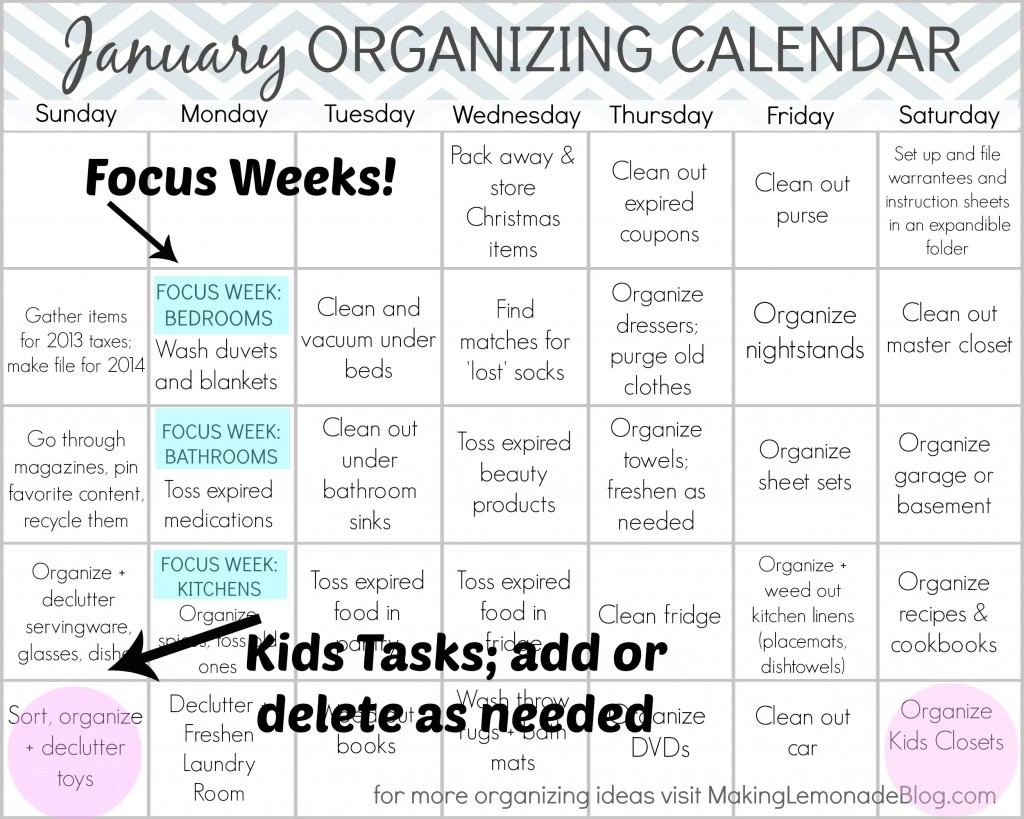 Free Printable January Organizing Calendar