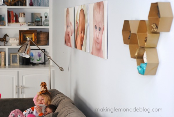 Easy DIY Hexagon Wall Shelves; you'll never guess what they're made from! www.makinglemonadeblog.com