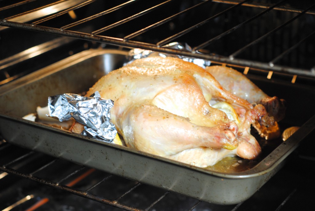 Roasting the chicken in the pan