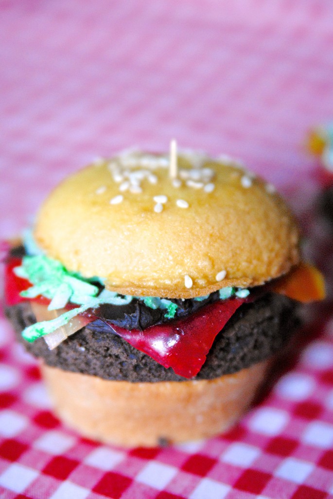Shhhh... these burgers have a secret. They're not burgers! They're delicious cupcakes!