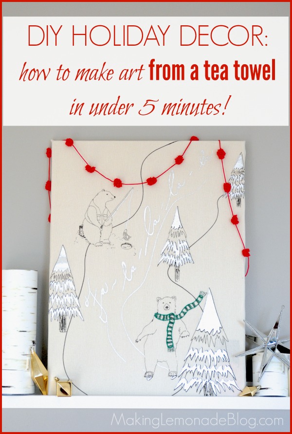 Check out how to make this easy DIY Christmas art from a tea towel! LOVE simple Christmas decorating ideas like this Anthropologie hack!