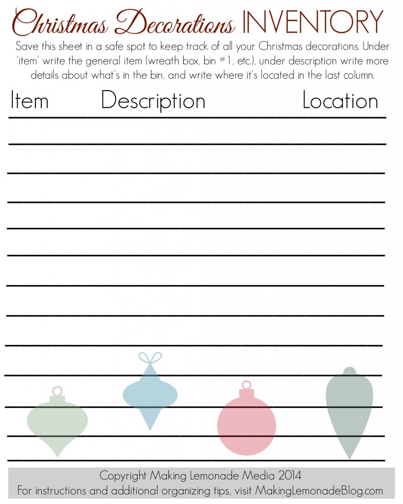 Free Printable Christmas Decorations Inventory