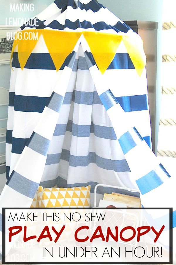 Check out how she made this DIY kids' no-sew play canopy tent in under an hour-- I can't believe what she used!