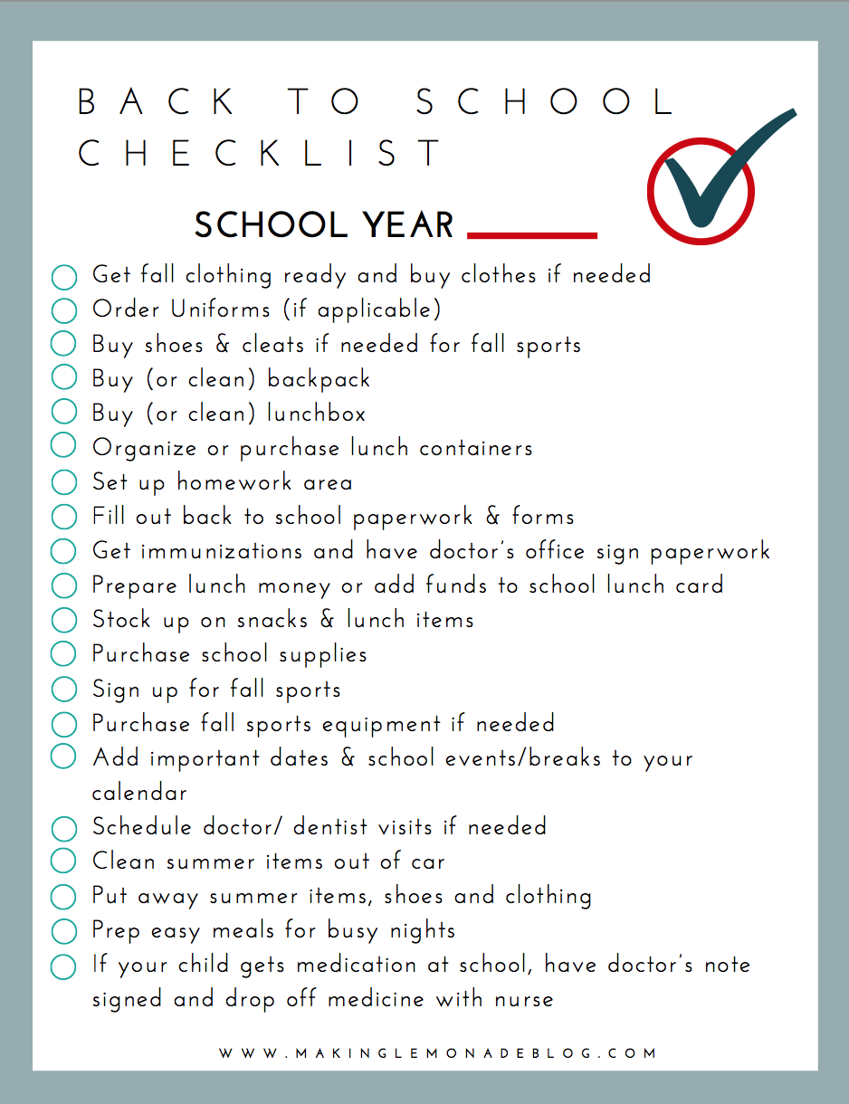 Before School Checklist Free Printable