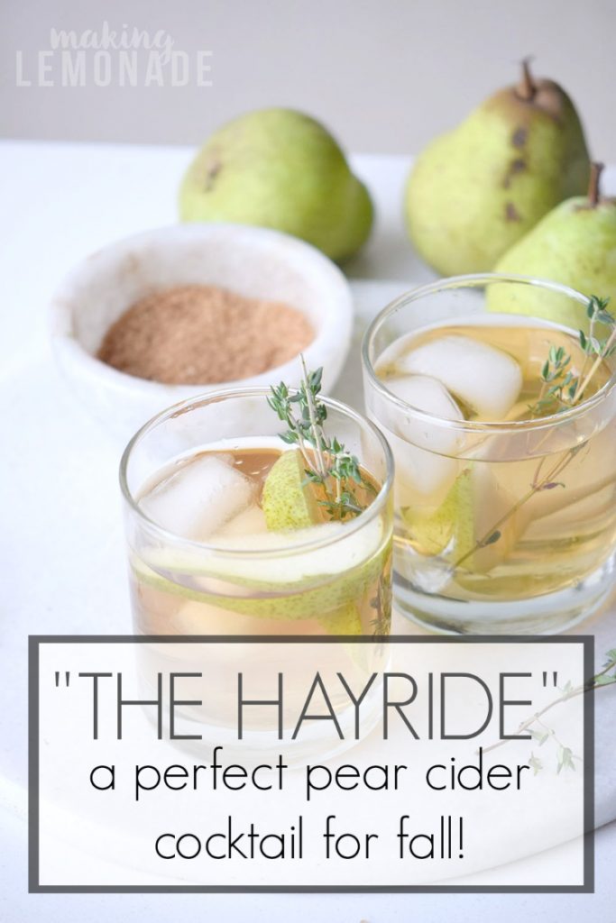 This fall cider cocktail reminds me of changing leaves and chilly nights! Plus it's called The Hayride which really puts me in the mood for fall! {Pear Cider Cocktail Recipe}