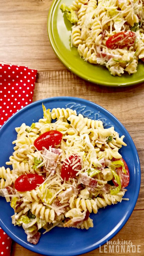 delicious BLT pasta salad recipe, perfect for summer parties and cookouts!
