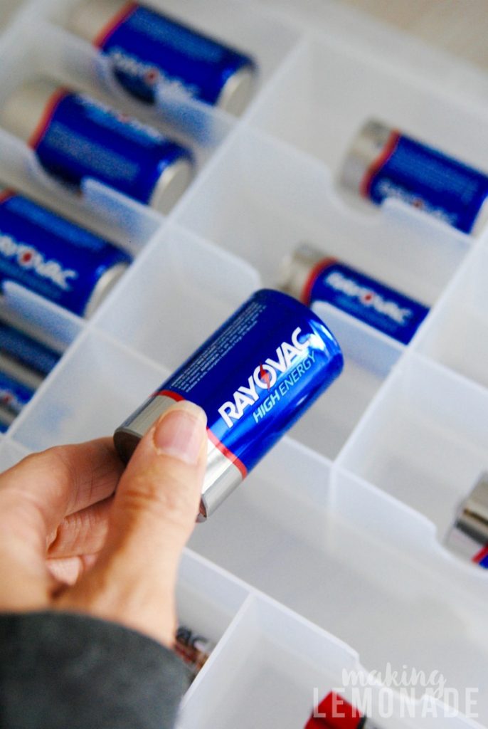 Such a clever way to organize batteries so you never run out. I love organization hacks!