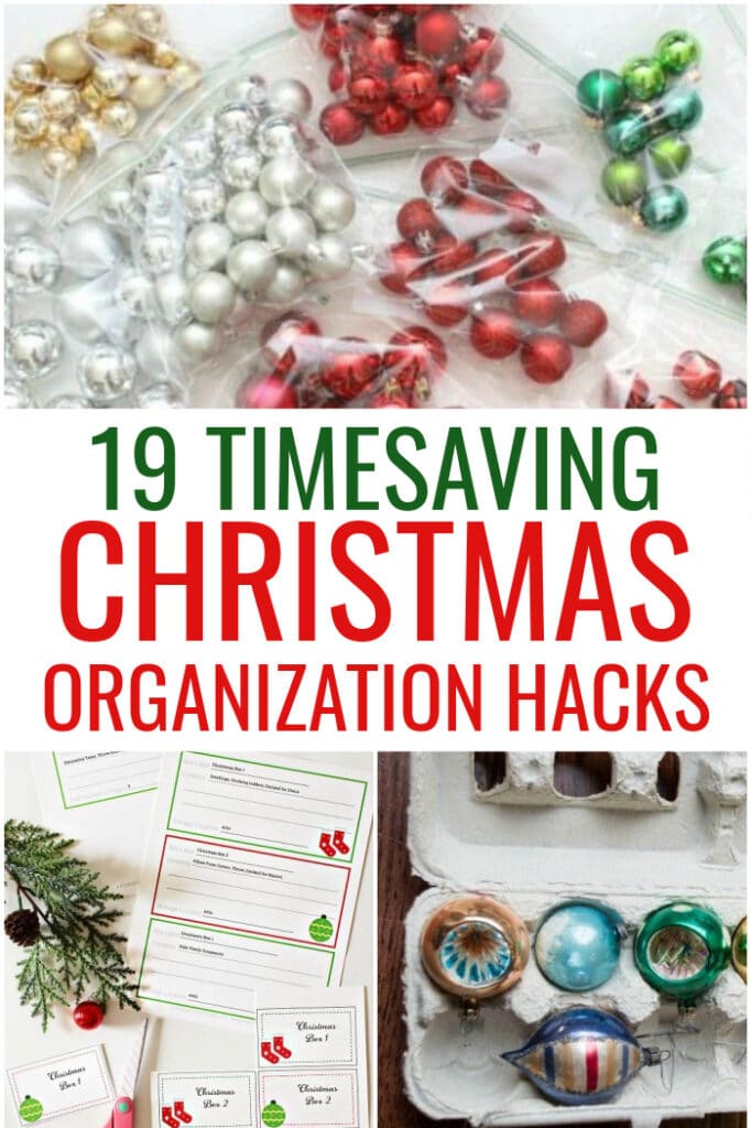 collage of christmas organization and storage ideas