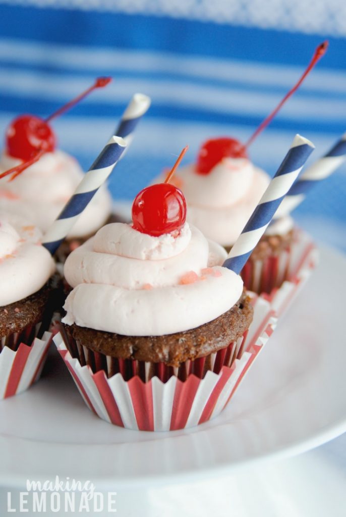 delicious Dr. Pepper cupcakes with cherry buttercream frosting