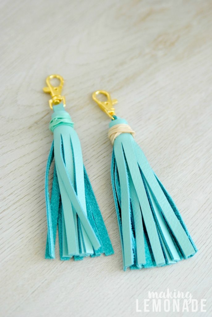 These DIY leather tassel keychains are a cinch to make and can be used as on-the-go essential oil diffusers too. Great DIY gift idea!