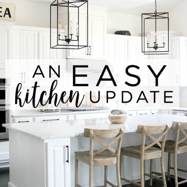 Quick and easy way to update your kitchen cabinets! (lots of decor ideas in this white farmhouse style kitchen, YES to the quartz countertops as an alternative to marble too!)