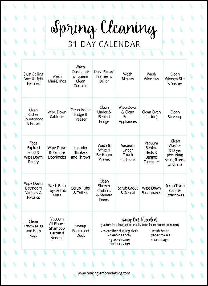 Free Printable Spring Cleaning Calendar Making Lemonade