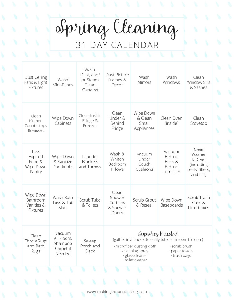 Free Printable Spring Cleaning Calendar