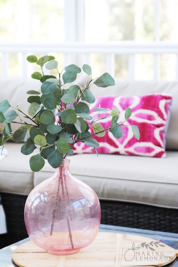 eucalyptus in pink vase
