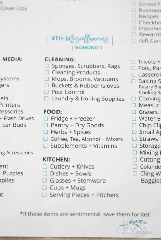 Free Printable KonMari Decluttering Checklist