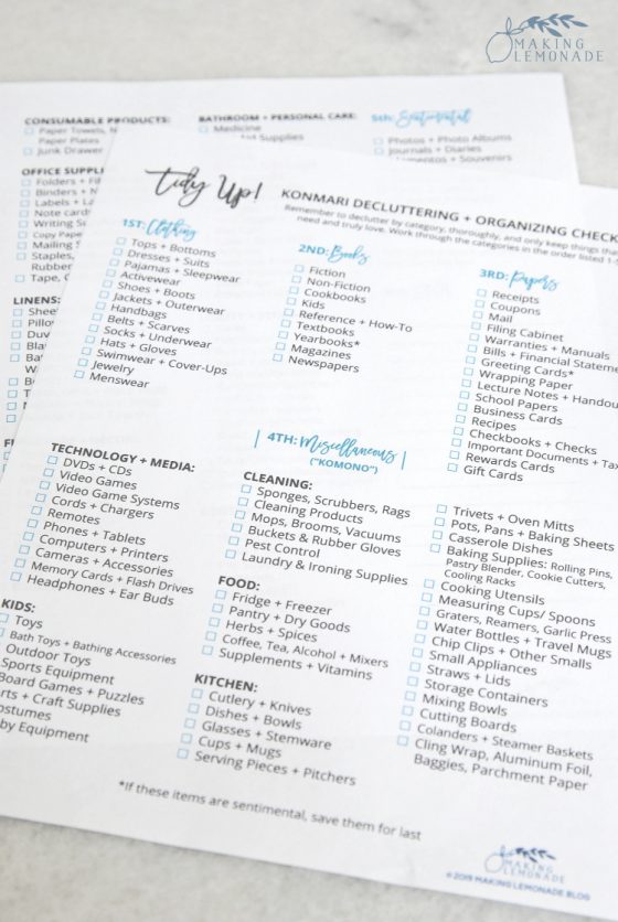 Free Printable KonMari Decluttering Checklist