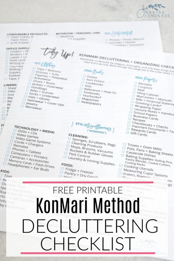 free printable konmari decluttering checklist making lemonade