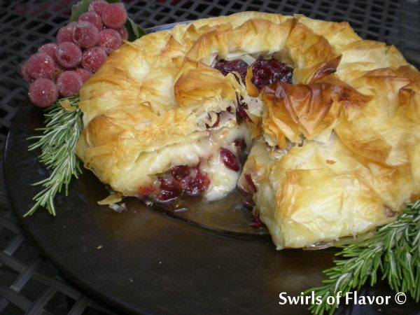 phyllo wrapped brandied cranberry baked brie