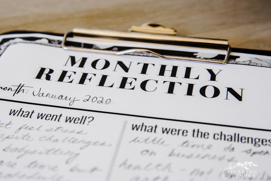 Monthly Reflection Worksheet on Clipboard