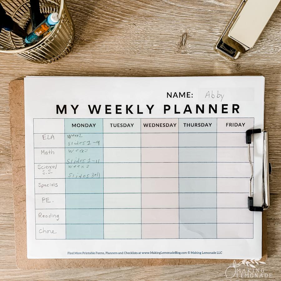 student weekly planner printable