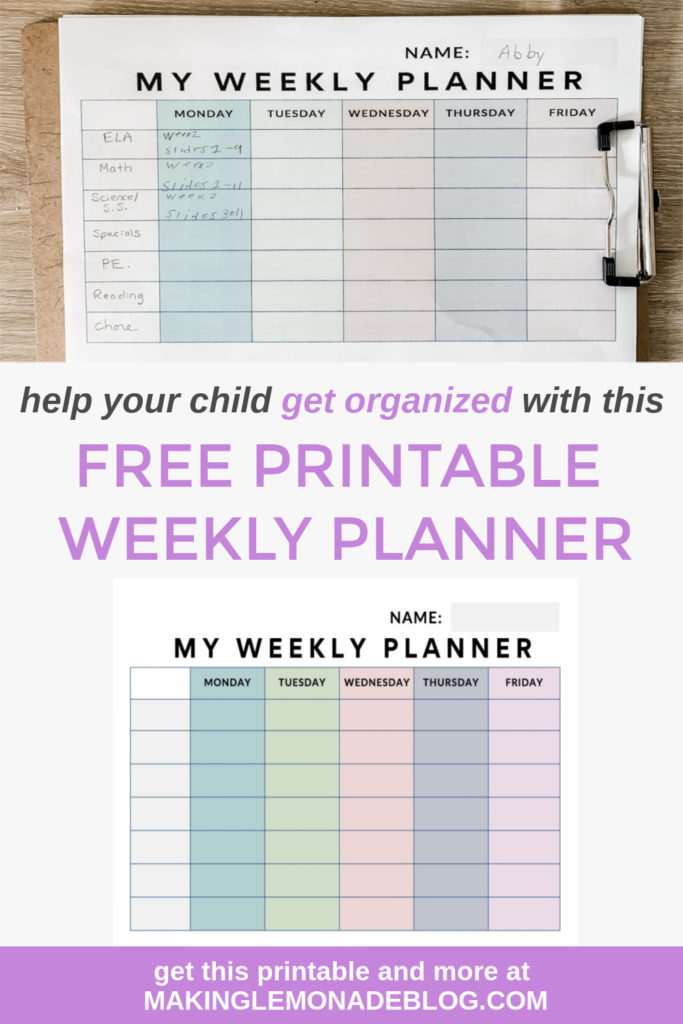 kids weekly planner pin