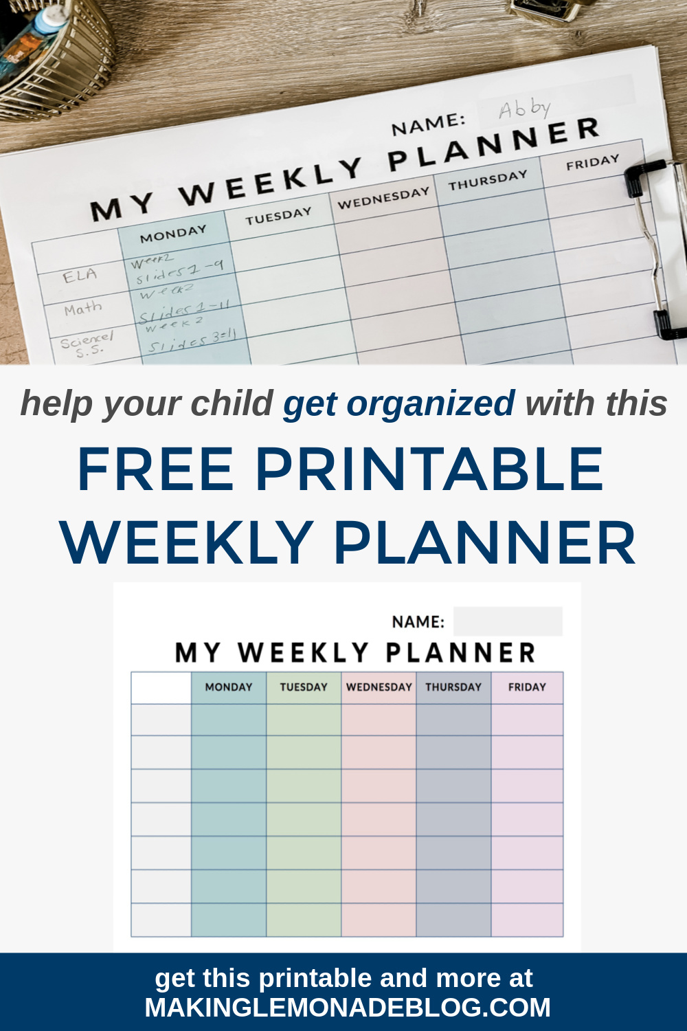 Student Weekly Planner Printable