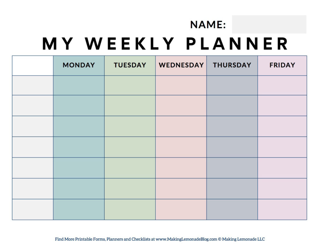 weekly school planner free printable