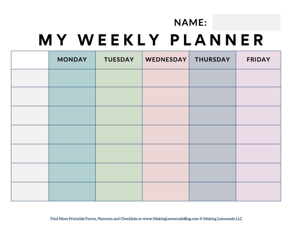 student weekly assignment planner template