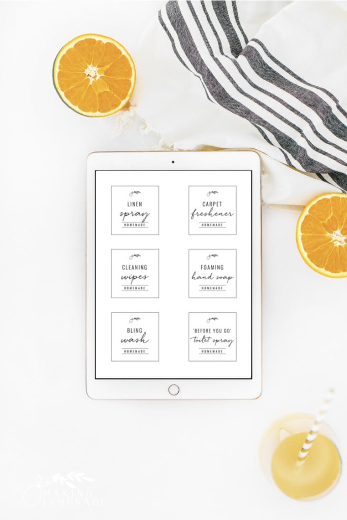 homemade cleaning labels on ipad with citrus