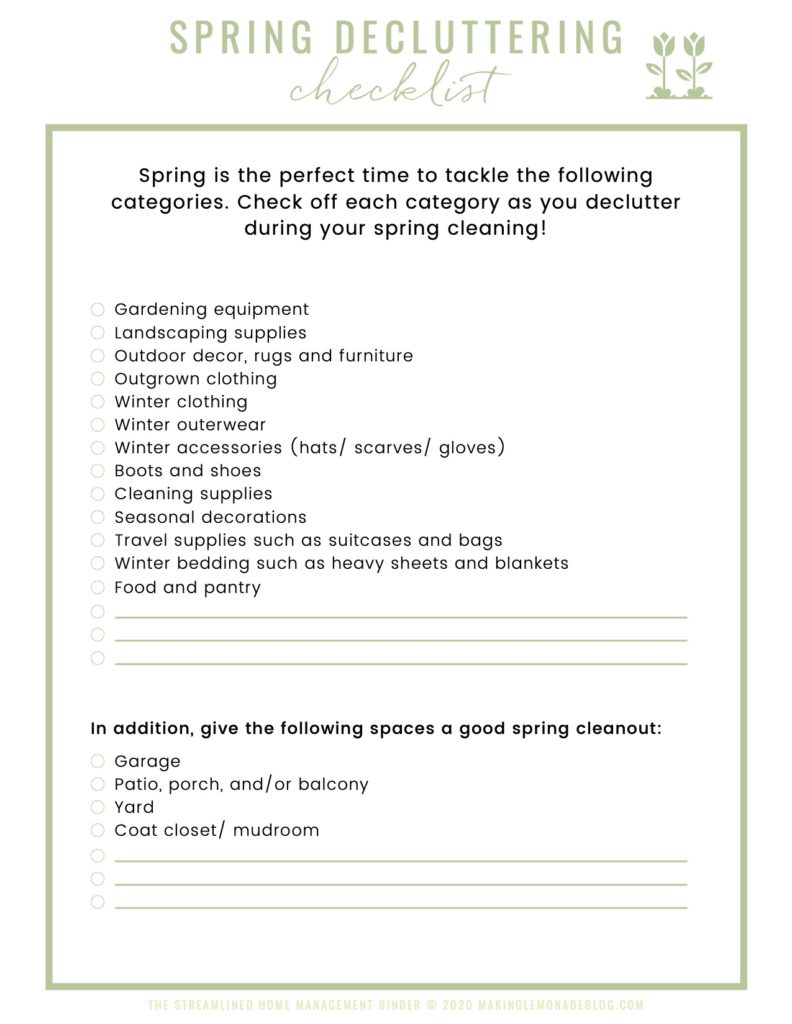 spring decluttering checklist