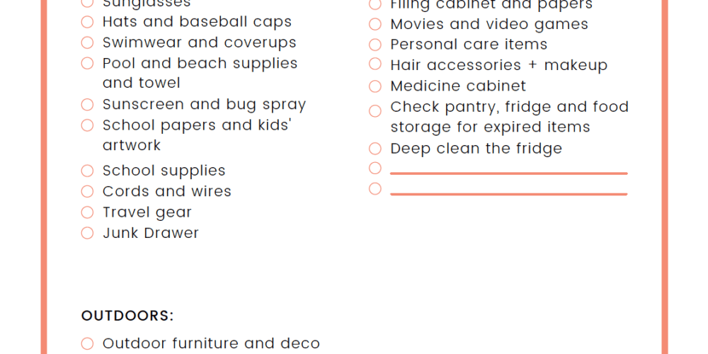 checklist with items to declutter each summer
