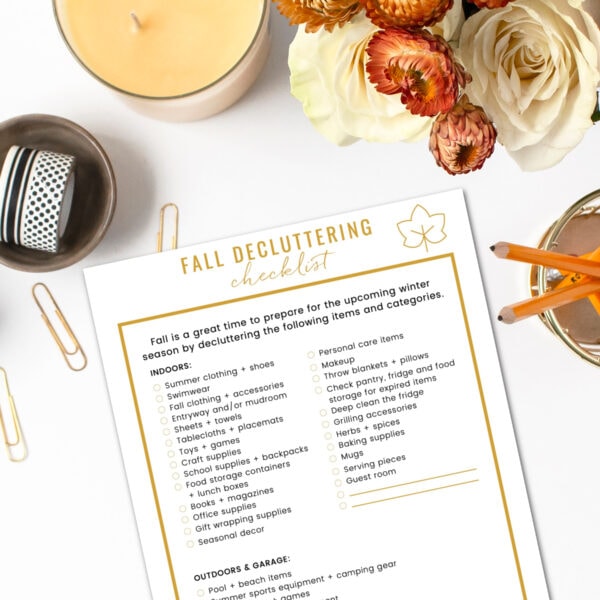 fall decluttering checklist on table