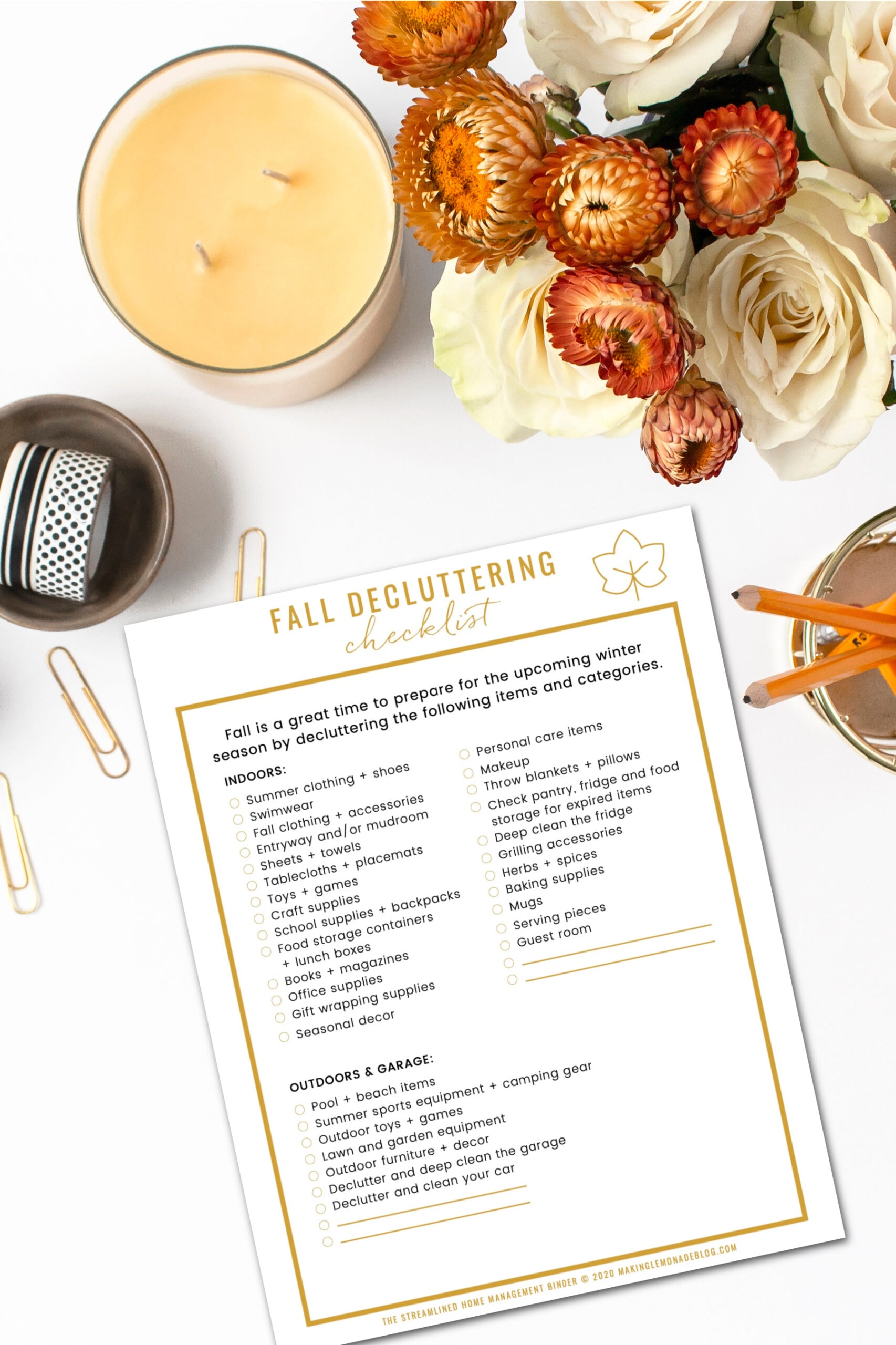 fall decluttering checklist on table