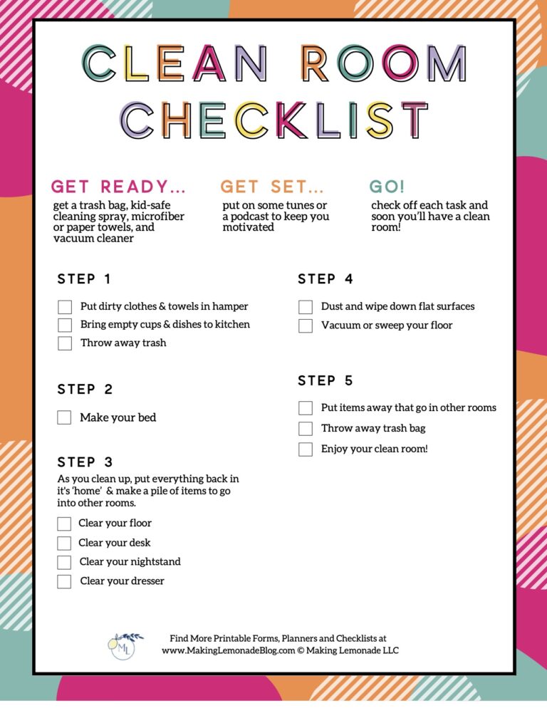 Free Kids Printable Cleaning Checklist For Bedrooms