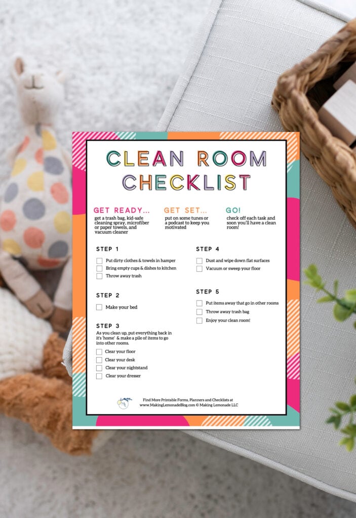 kids clean room checklist with toys