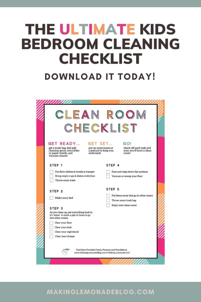 kids bedroom cleaning checklist free printable