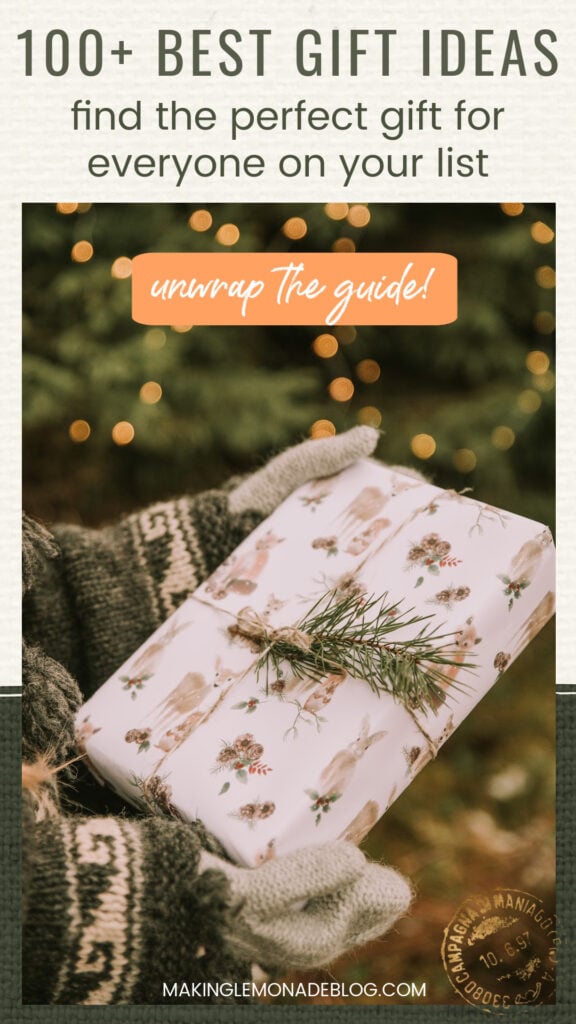 hands holding wrapped gift on gift guide