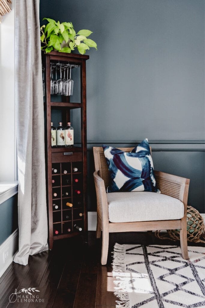 chair and wine tower in dining room