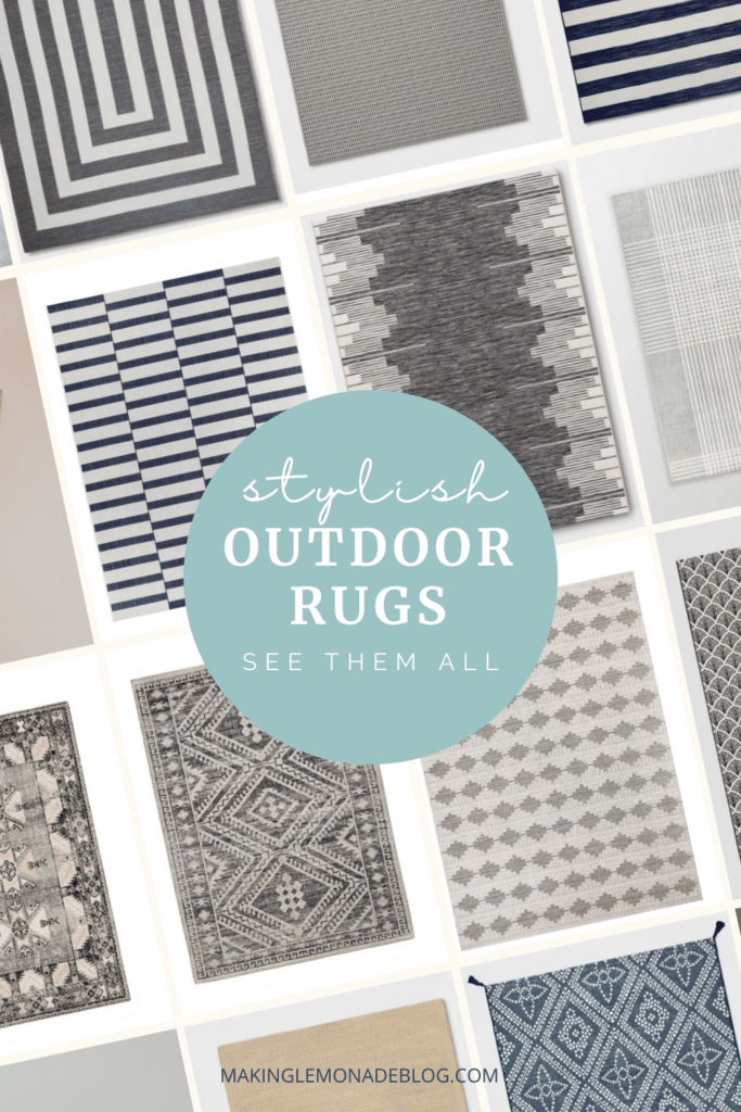 collage of stylish outdoor rugs