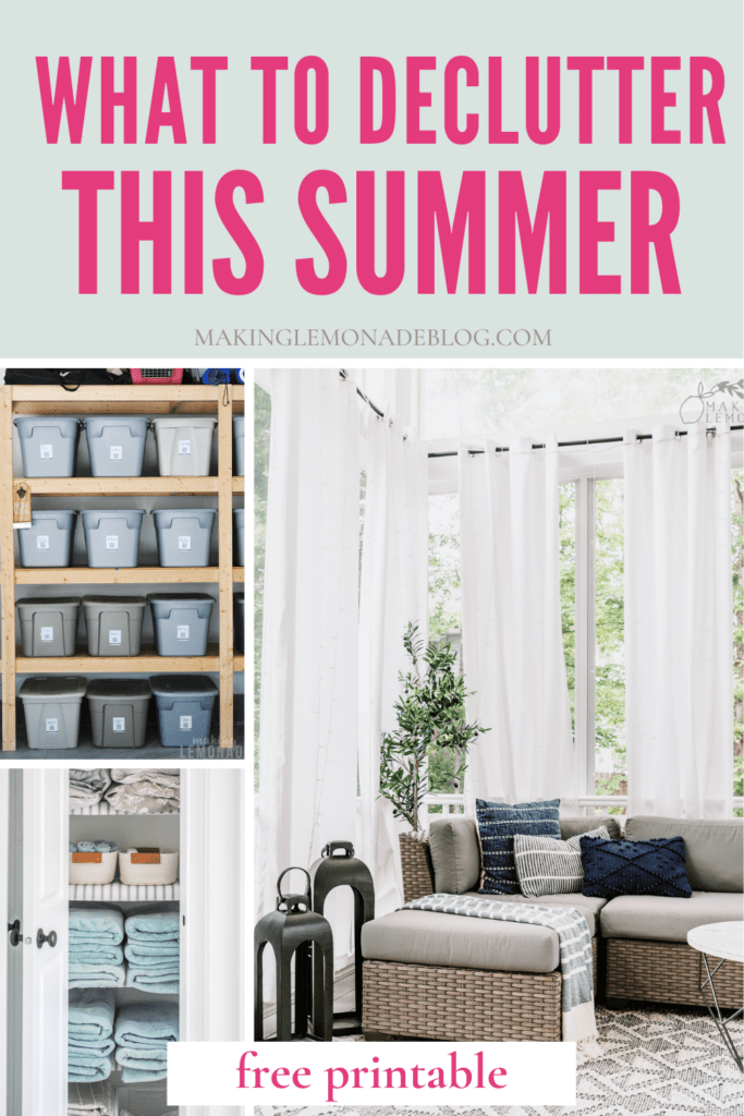 collage of summer decluttering tips