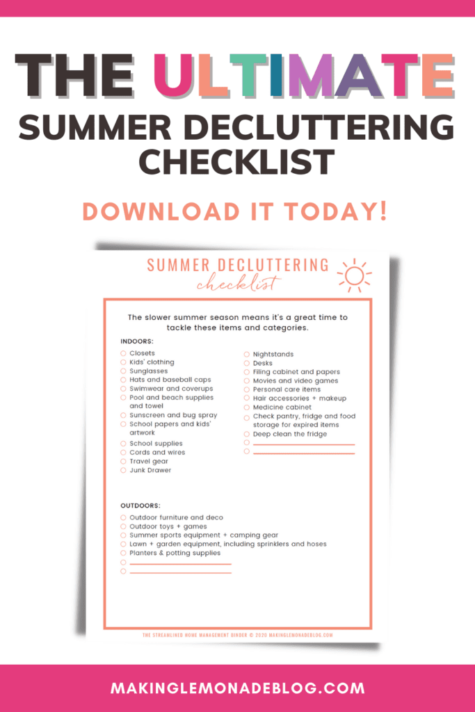image of summer decluttering checklist