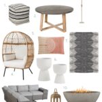 collage of patio furniture and decor