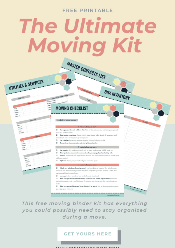 collage of printables in the ultimate moving kit