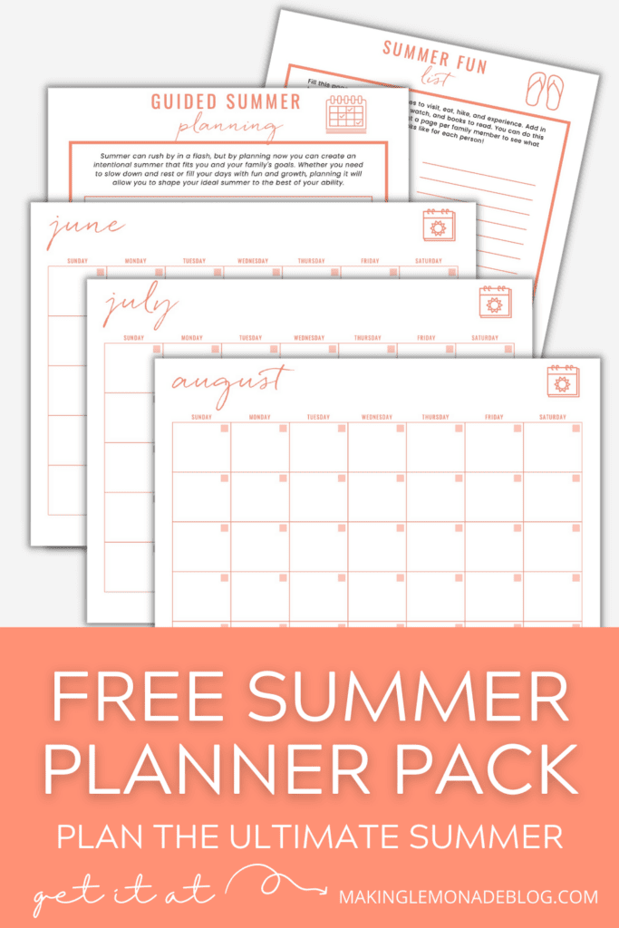collage of free printable summer planners