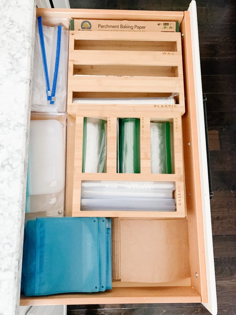 bag and wrap dispenser in drawer