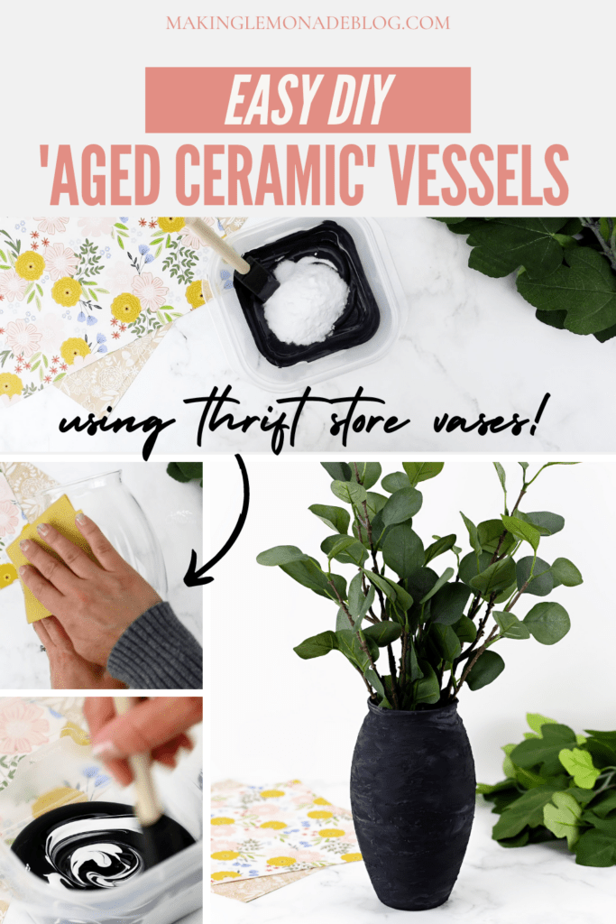 collage of how to make DIY ceramic vases using thrift store vases